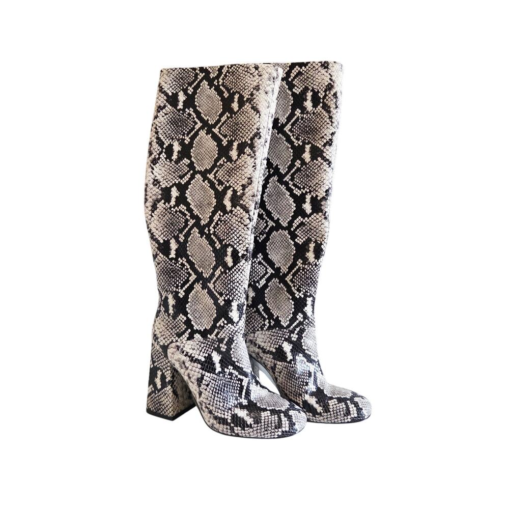 New Alice & Olivia Women's Snake Embossed Leather Knee High Boots  6.5 US Block